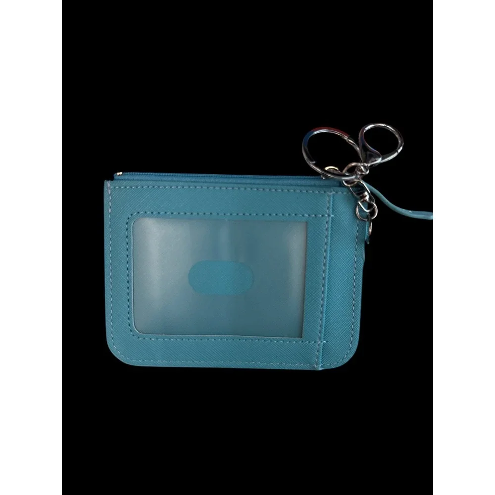 Sanrio Pochacco ID Holder Coin Purse Keychain Blue Faux Leather Wallet Card Case